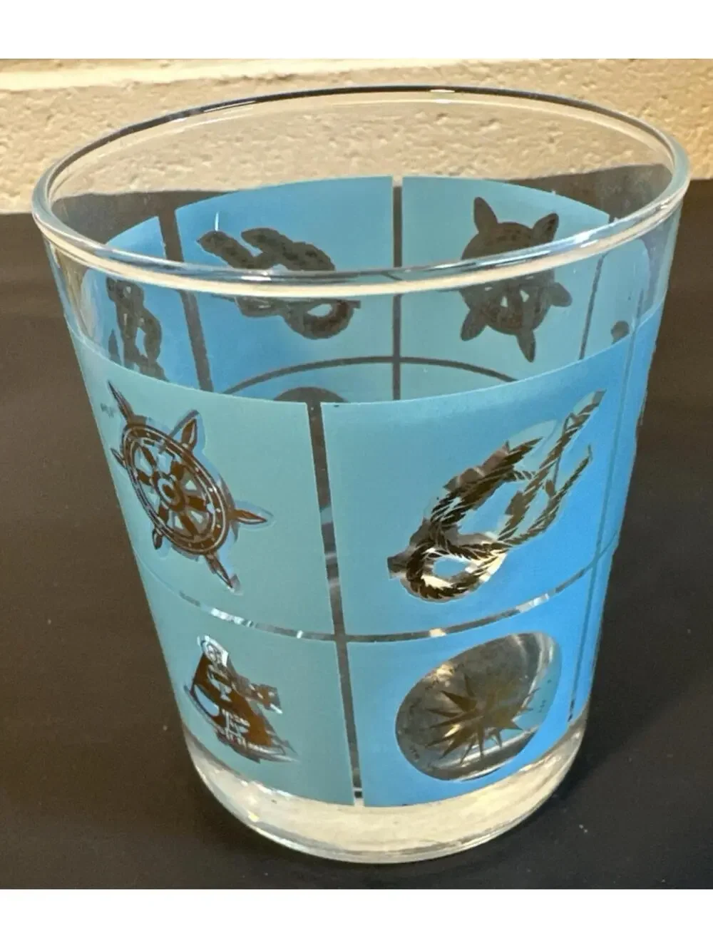 4 Vtg MCM Blue, Yellow, Red & Green Nautical Ship Whiskey Rocks Glasses France